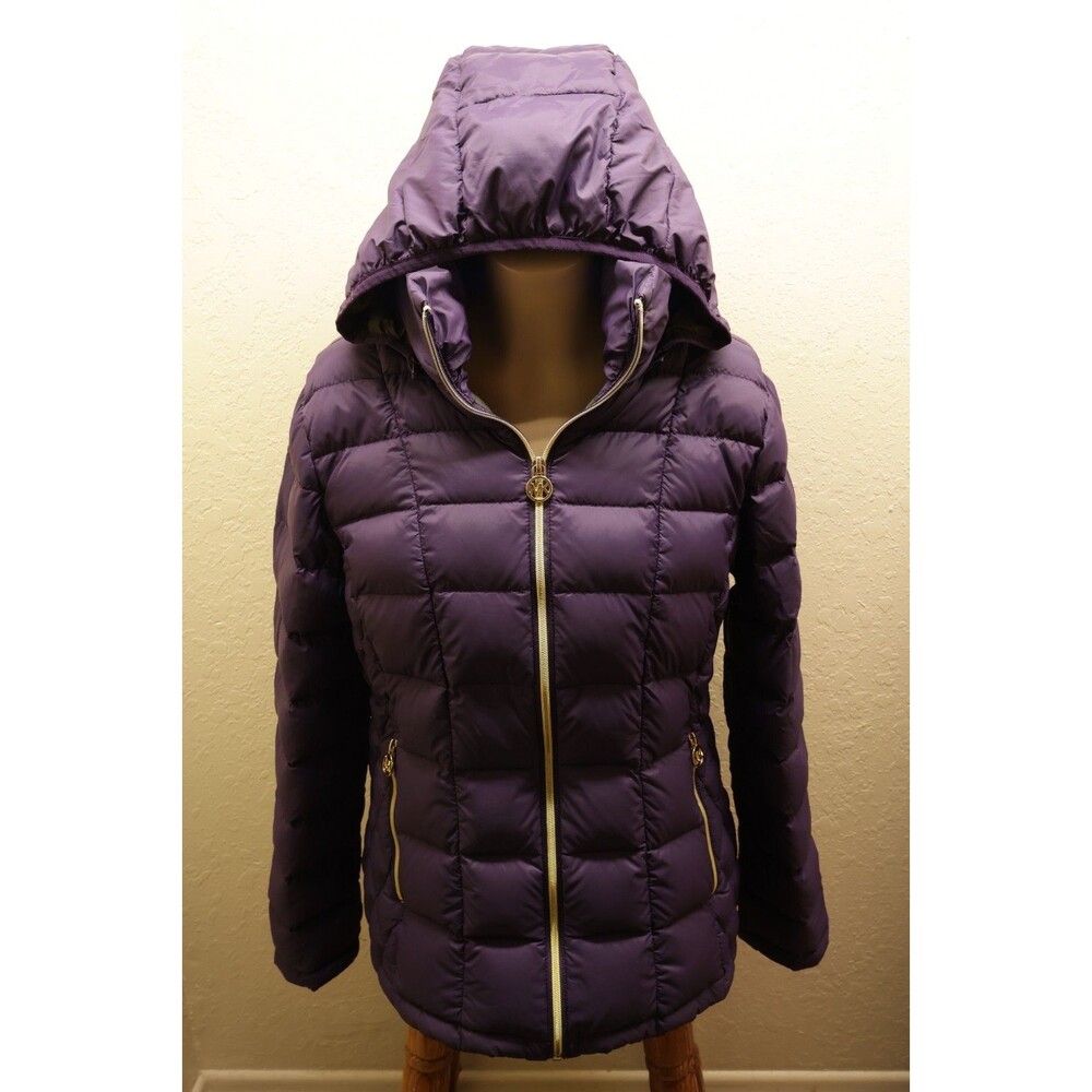 Michael Kors Petite PL Purple Packable Down Puffer Jacket Hooded Winter Coat